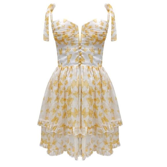 BEULAH NWT YELLOW BUTTERFLY DRESS SIZE LARGE - Picture 1 of 9